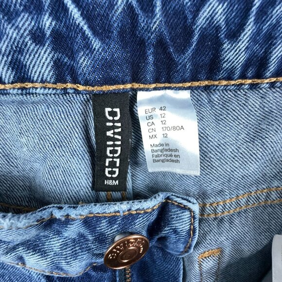 Divided By H&M Ankle Jeans Asid Wash Raw Hem 100% Cotton Womens Blue Size 12 - Picture 5 of 12